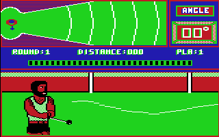 European Games (Commodore 64) screenshot: The thrower has a very fashionable haircut for 1986
