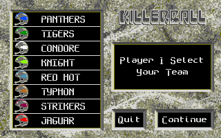 Killerball (DOS) screenshot: Team Selection