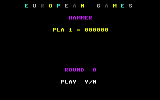 European Games (Commodore 64) screenshot: First round is hammer throw