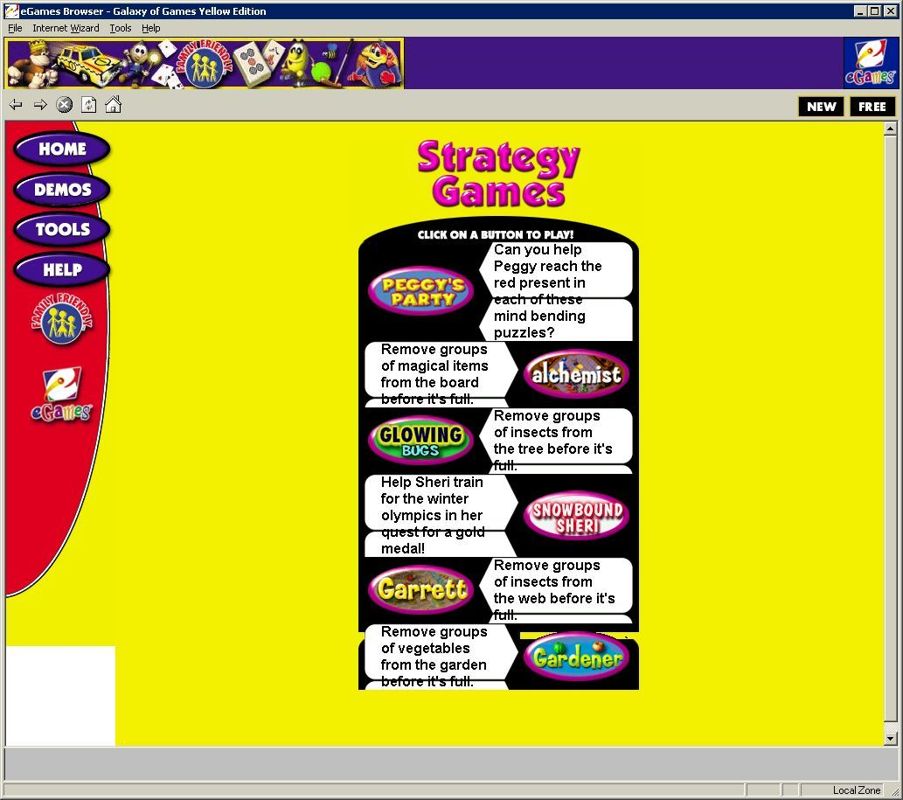 Galaxy of Games: Yellow Edition (Windows) screenshot: The Strategy Games menu