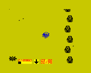 Power (ZX Spectrum) screenshot: - A sort of wall? <i>Arrakis</i>? (get this guy outta'vere! The dumb knows nothing about Frank Herbert)