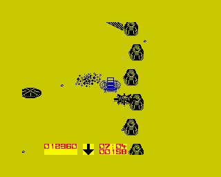 Power (ZX Spectrum) screenshot: The blisters corned the player (why speaking on the 3rd person?) against a mine.