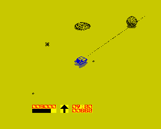 Power (ZX Spectrum) screenshot: A flying pizza (I'm kidding, its stationary) + sponge targeting.