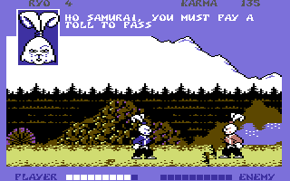 Samurai Warrior: The Battles of.... Usagi Yojimbo (Commodore 64) screenshot: Pay the toll or fight