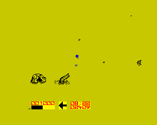 Power (ZX Spectrum) screenshot: - I am searching for <i>Muadib</i>, do you happen to know where he is? I know he rocks! I play the tuba!<br> (worm points to the right)