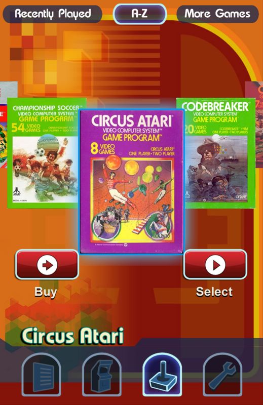Atari's Greatest Hits (Android) screenshot: Browsing the covers of the Atari 2600 library.