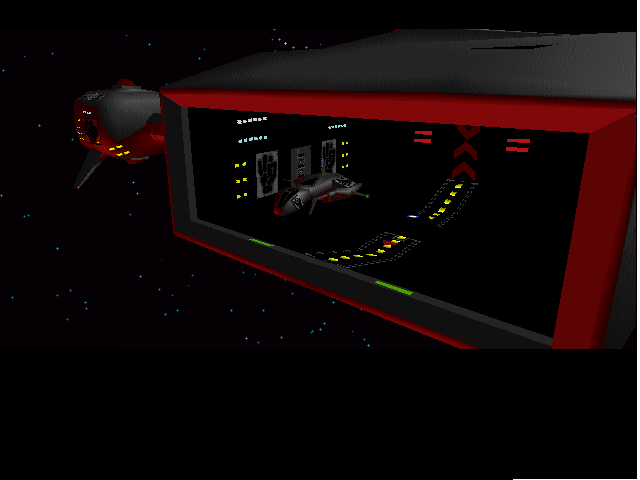 Darklight Conflict (DOS) screenshot: Leaving the hangar.