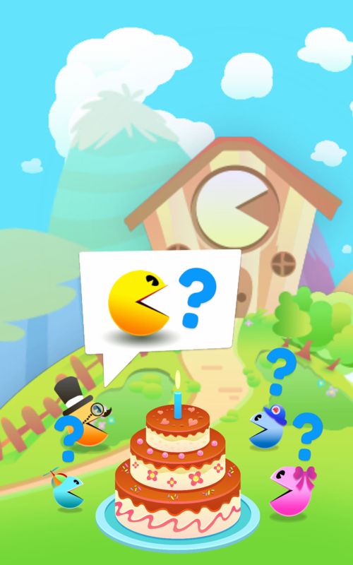 Pac-Man Bounce (Android) screenshot: The party is about to start and Pac-Man is missing.