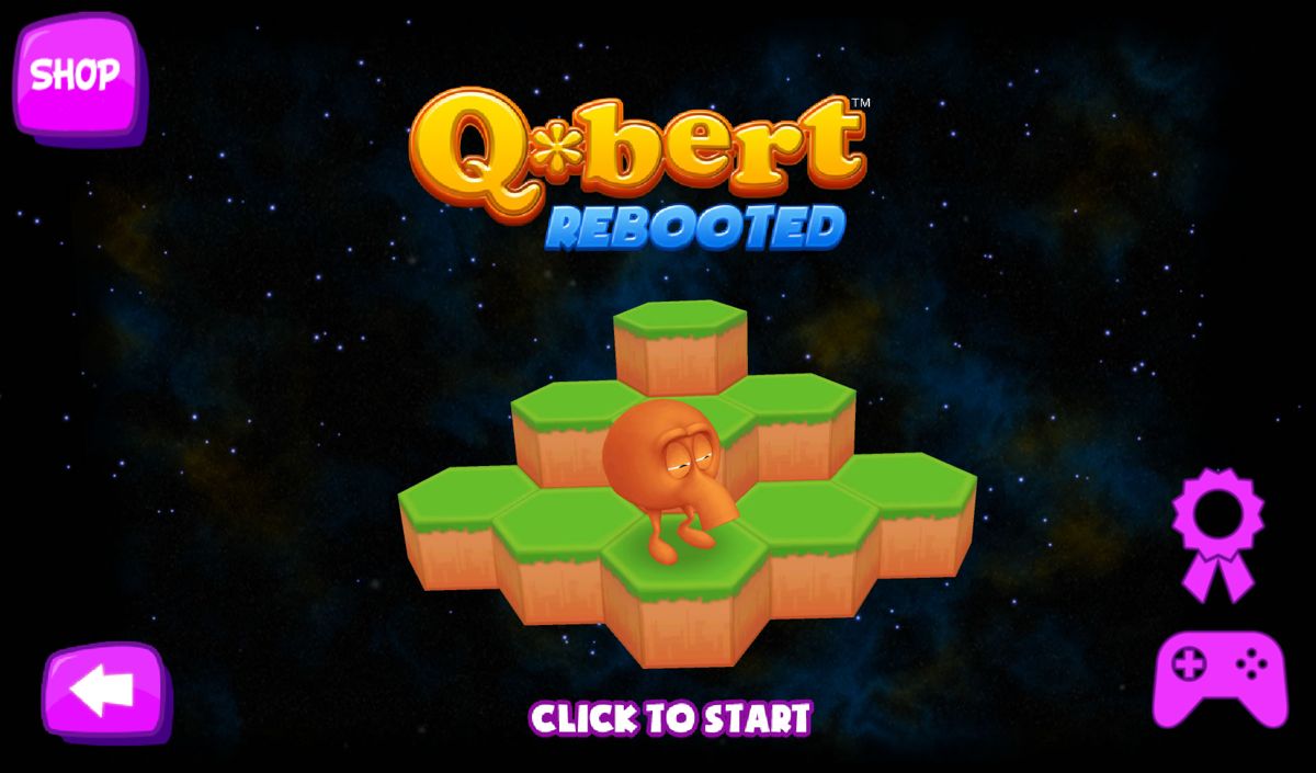 Q*bert: Rebooted (Android) screenshot: Title screen (Rebooted mode)