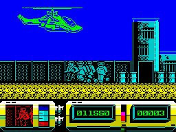 Action Force II: International Heroes (ZX Spectrum) screenshot: Level 3 ending - Saving the extras... I mean, the hostages, the hostages!