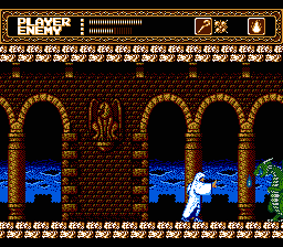 Sword Master (NES) screenshot: Using a power-up to turn into a magic-user in order to take out this miniature dragon.