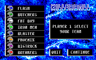 Killerball (Amstrad CPC) screenshot: Team Selection