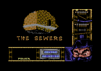 Ninja Remix (Commodore 64) screenshot: Level 3, "The Sewers": Title screen level.<br>