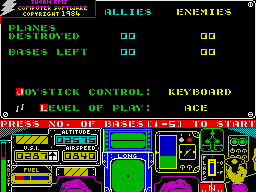 Delta Wing (ZX Spectrum) screenshot: Menu screen.