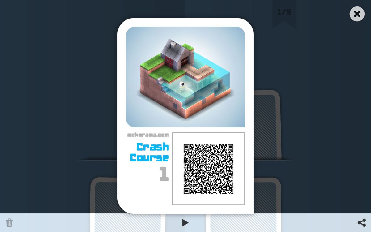Mekorama (Android) screenshot: Each level has a card with a QR code.