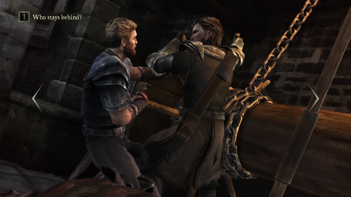 Game of Thrones: Episode Five of Six - A Nest of Vipers (PlayStation 4) screenshot: Asher or Frederik need to be sacrificed in order to help the others escape