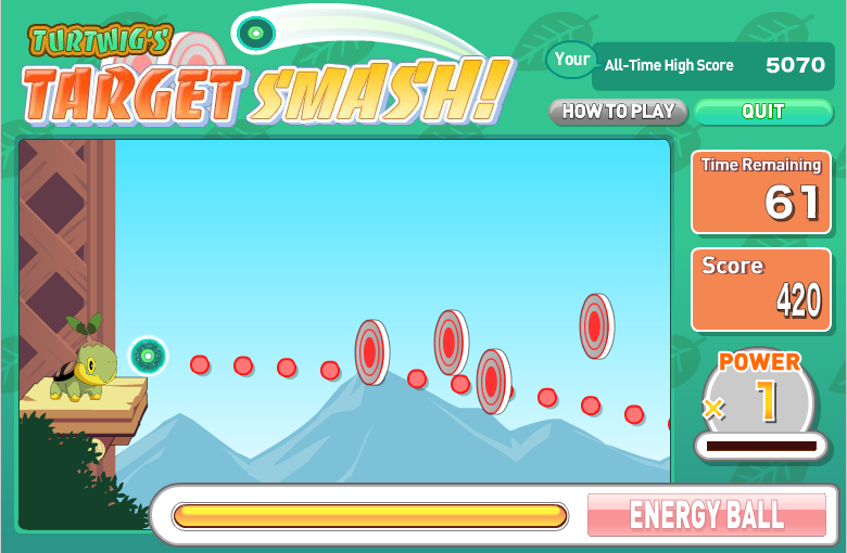 Turtwig's Target Smash! (Browser) screenshot: Targets get slightly harder as the game progresses.