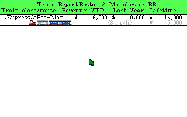 Sid Meier's Railroad Tycoon (Amiga) screenshot: Train income statistics