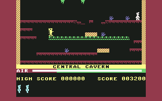 Manic Miner (Commodore 64) screenshot: I have all the keys, now I need to get back to the door to exit.