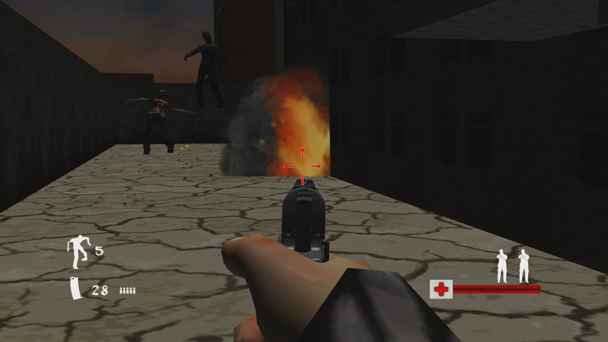 The Co-Op Zombie Game 2 (Xbox 360) screenshot: We use an exploding barrel to our advantage (Trial version)