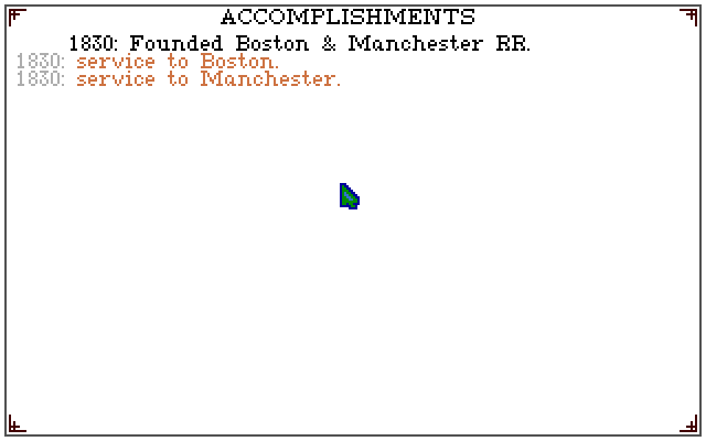 Sid Meier's Railroad Tycoon (Amiga) screenshot: Recorded accomplishments so far
