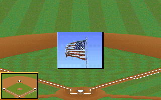 Tony La Russa Baseball II (DOS) screenshot: National anthem before game starts.