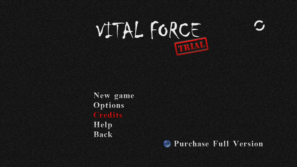 Vital Force (Xbox 360) screenshot: Main menu (Trial version)