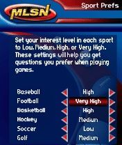 Mobile League Sports Network (BREW) screenshot: Select your preferences