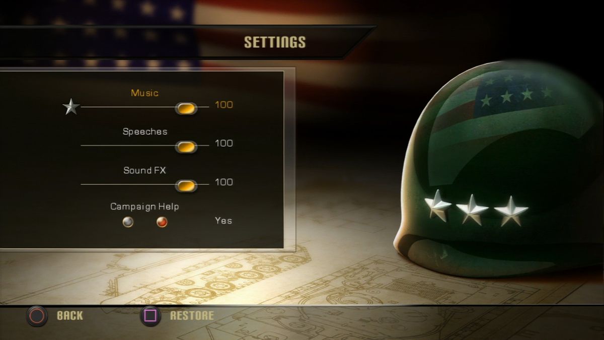 History Legends of War: Patton (PlayStation 3) screenshot: Game settings