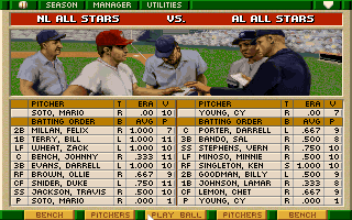 Tony La Russa Baseball II (DOS) screenshot: NL All-Stars vs AL All-Stars