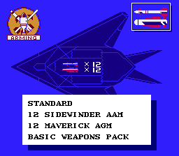 F-117A Stealth Fighter (NES) screenshot: Loadout