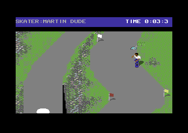Skate or Die (Commodore 64) screenshot: Make sure to pass through the gates