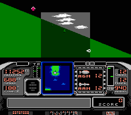 F-117A Stealth Fighter (NES) screenshot: In the cockpit-- partly cloudy skies
