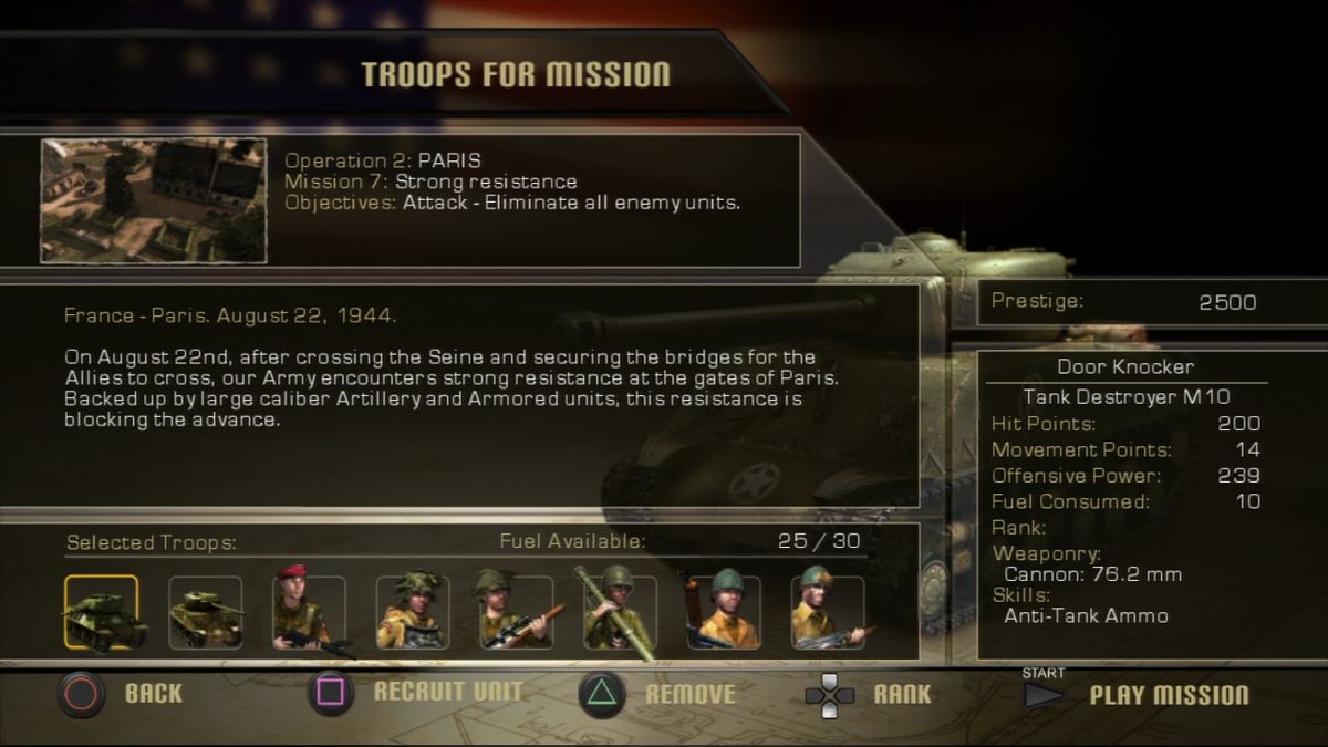 History Legends of War: Patton (PlayStation 3) screenshot: Selecting the troops for the mission