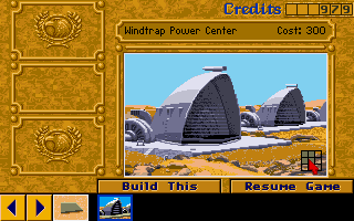 Dune II: The Building of a Dynasty (Amiga) screenshot: You can build more structures in the construction yard.