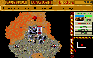 Dune II: The Building of a Dynasty (Amiga) screenshot: The harvested Spice is changed into credits.