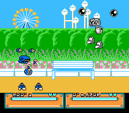 Joy Mecha Fight (NES) screenshot: Battle at the fairgrounds