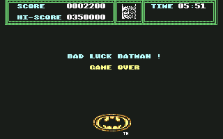 Batman (Commodore 64) screenshot: Game over