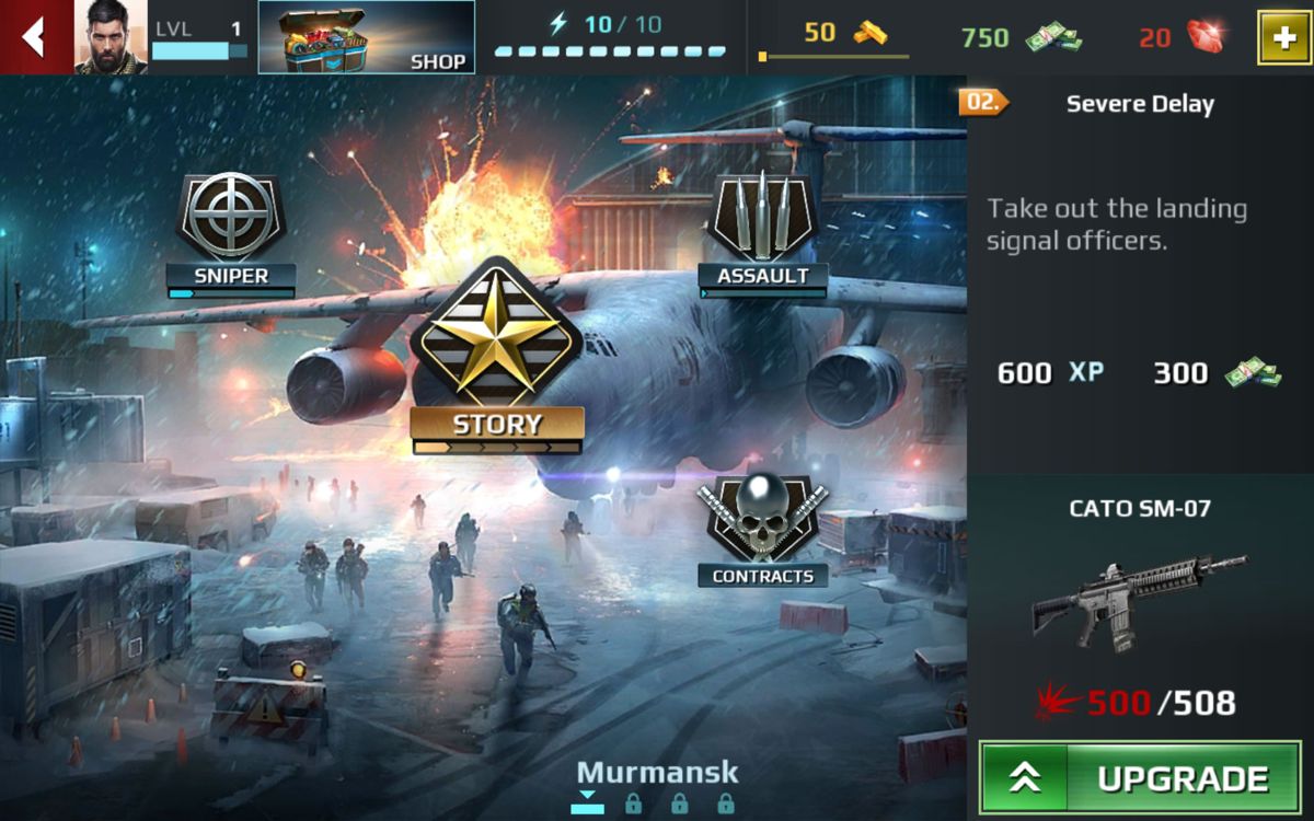 Sniper Fury (Android) screenshot: Main menu