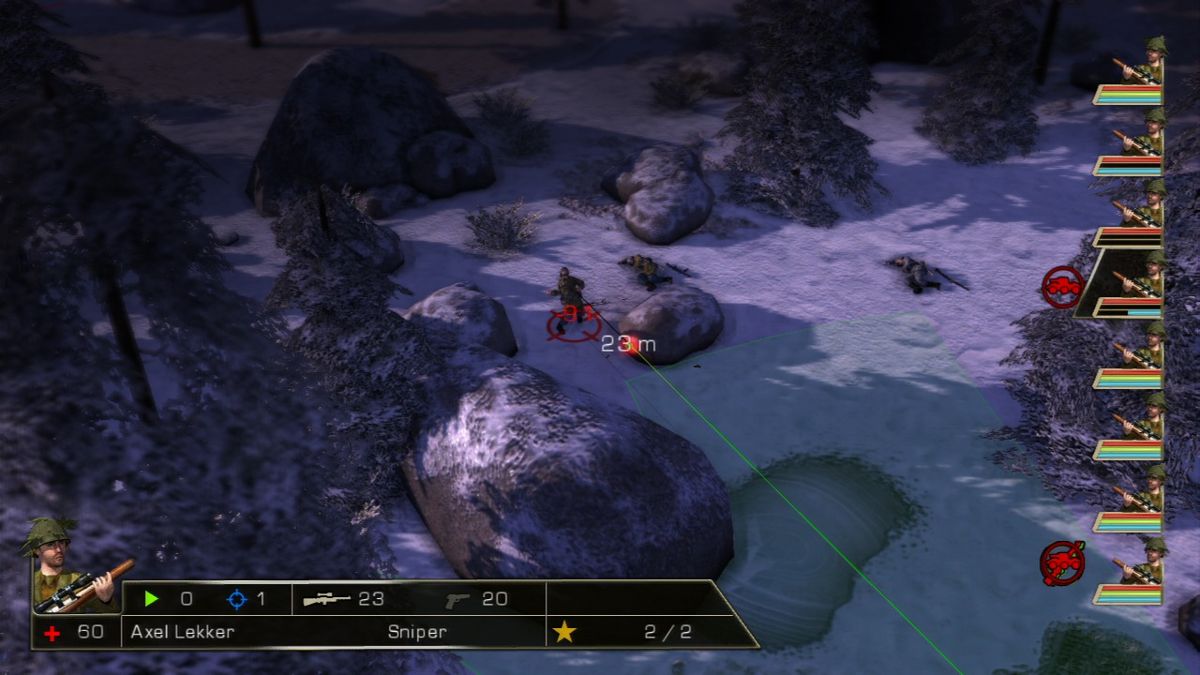 History Legends of War: Patton (PlayStation 3) screenshot: Taking out enemy soldiers on a snowy terrain