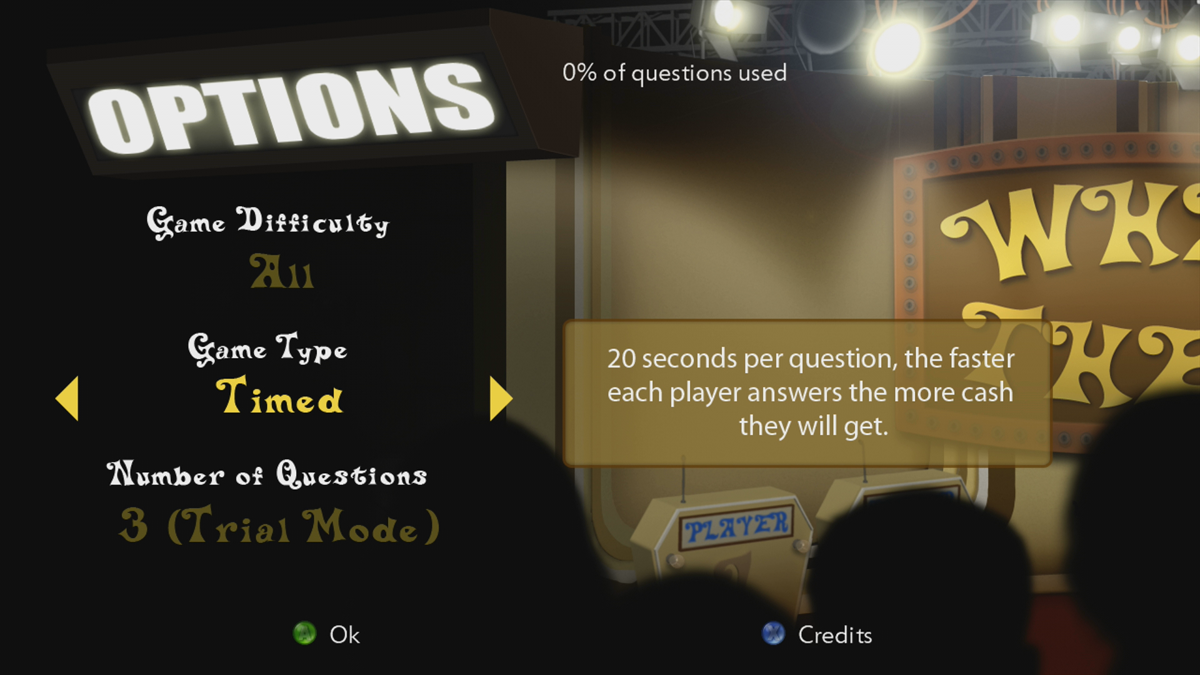 What The?! (Xbox 360) screenshot: Configuration menu (Trial version)