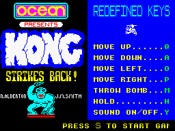 Kong Strikes Back! (ZX Spectrum) screenshot: Redefining keys.