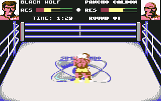 3D World Boxing (Commodore 64) screenshot: We are headlocking each other