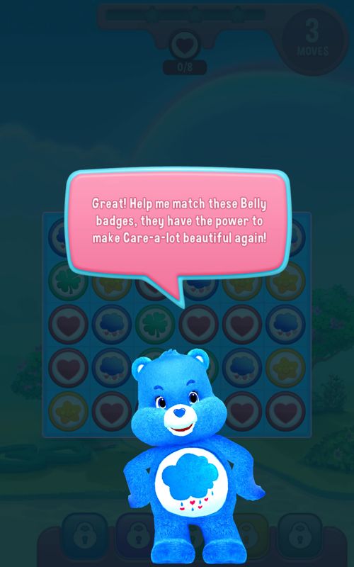 Care Bears: Belly Match (Android) screenshot: Grumpy is responsible for the storm.