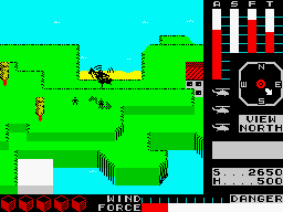 Cyclone (ZX Spectrum) screenshot: Red island: rescuing the two last villagers.