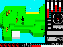 Cyclone (ZX Spectrum) screenshot: Red island: preparing to take off.