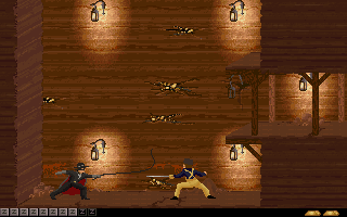 Zorro (DOS) screenshot: You can fight guards with your whip...