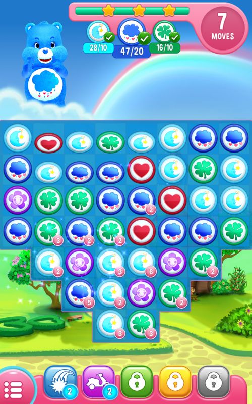 Care Bears: Belly Match (Android) screenshot: Only a few moves left to create all required matches.
