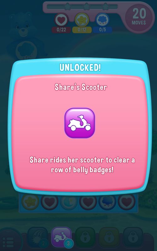 Care Bears: Belly Match (Android) screenshot: A new booster has been unlocked.