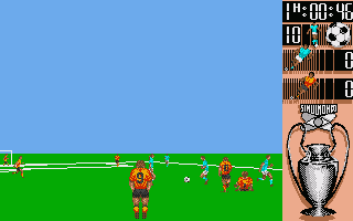 I Play: 3-D Soccer (Atari ST) screenshot: I run towards the Ball